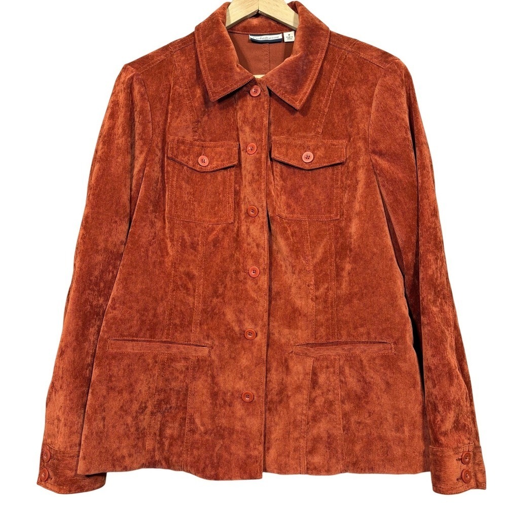 Croft & Barrow Corduroy Jacket Womens M Rust Button Front Utility Pockets
